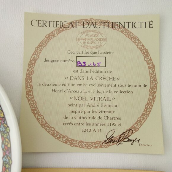 Vintage 1977 Henri DArceau & Fils Limoges Noel Vitrail Collectors Plate w/ COA - Picture 7 of 10